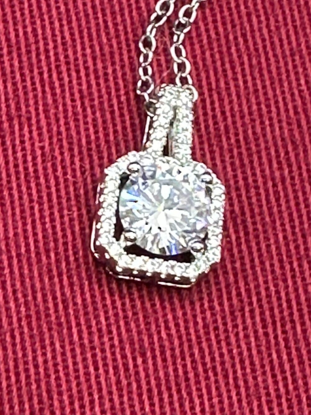 Halo Pendant Necklace Round CZ Center Stone Stainless Steel Chain